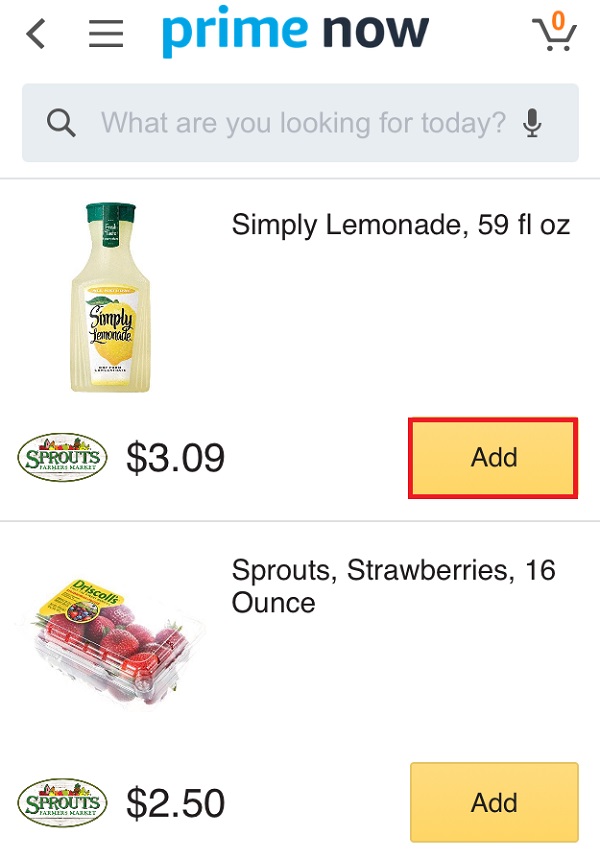 Prime now shopping list