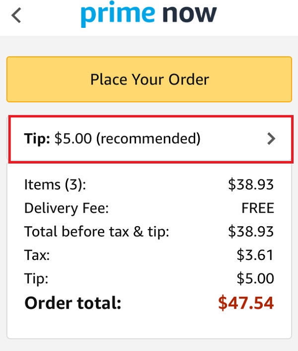 Prime now tip